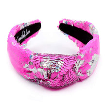 Load image into Gallery viewer, VALENTINES Headband, Heart Headbands for Women, Heart Jeweled Knot Headband, pink sequin Knot Headbands, Valentines Day Knotted Headband, knotted headband, birthday gift for her, headbands for women, best selling items, knotted headbands, hair accessories, pink knot headband, valentine’s day headband, valentines headband, valentines day gifts, embellished headband, heart stud headband, red headband, red hearts headband, heart headband for women and girls, bling headband, hearts knot headband, Pink headband