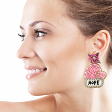 Load image into Gallery viewer, Hope Beaded Earrings, beaded pink Earrings, Pink Earrings, cancer awareness Beaded Earrings, pink ribbon earrings, breast cancer awareness earrings, cancer awareness bead earrings, cancer awareness earrings, Beaded earrings, breast cancer ribbon earrings, star seed bead earrings, hope accessories, summer accessories, spring summer earrings, gifts for mom, best friend gifts, birthday gifts, star earrings, pink beaded earrings, cancer awareness accessories, pink hope earrings