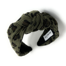 Load image into Gallery viewer, headband for woman, leopard headband, animal print headband, best selling items, corduroy headbands, green army headband, green black top knot headband, woven top knot headband, animal print accessories, trendy headbands, leopard to knot headband, animal print headband, green headband, green top knot headband, handmade headbands, top knotted headband, knotted headband, leopard print headband, brown top knotted headband, leopard headband, corduroy knot headband, leopard print headband