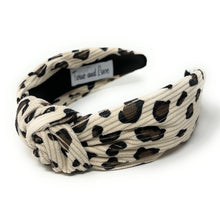 Load image into Gallery viewer, headband for woman, leopard headband, animal print headband, best selling items, corduroy headbands, ivory headband, Ivory top knot headband, woven top knot headband, animal print accessories, trendy headbands, leopard to knot headband, animal print headband, ivory knotted headband, ivory print top knot headband, handmade headbands, top knotted headband, knotted headband, leopard print headband, ivory top knotted headband, leopard headband, corduroy knot headband, leopard print headband