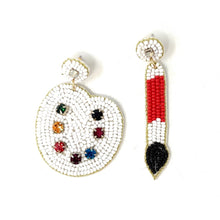 Load image into Gallery viewer, custom beaded Earrings, jeweled Earrings, Art kit Beaded Earrings, art teacher earrings, teacher jeweled earrings, handmade earrings, custom earrings, bejeweled accessories, art teacher jewelry accessories, teacher appreciation gift, teacher gifts, birthday gifts, bohemian earrings, luxurious handmade accessories, party earrings, teacher appreciation week gifts, teaching earrings, rhinestone earrings, embellished earrings, party earrings, statement earrings, best selling items, lightweight earrings