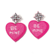 Load image into Gallery viewer, BE Mine Heart Candy Beaded Earrings, Heart Candy Earrings, Valentines Day Earrings, Valentines Beaded Earrings, sweethearts Conversation heart earrings, Valentines Heart earrings, Pink earrings, valentine’s day beaded earrings, XOXO beaded earrings, valentines beaded earrings, Hearts earrings, Valentine’s day earrings, valentines day gifts, tween girls accessories, Valentine’s day accessories, Best friend gifts, Best selling items, boho earrings, custom earrings, unique earrings, unique gifts