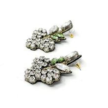Load image into Gallery viewer, custom beaded Earrings, Unique jeweled Earrings, white green Beaded Earrings, boho earrings, green jeweled earrings, handmade earrings, custom earrings, party accessories, fancy accessories, green embellished earrings, custom earrings, best friend gifts, birthday gifts, bohemian earrings, luxurious handmade accessories, night jewelry, Fancy earrings, boho earrings, beaded earrings, Fancy jeweled earrings, white color earrings, best selling items, statement earrings, handmade gifts, custom gifts