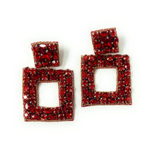 Load image into Gallery viewer, custom beaded Earrings, red jeweled Earrings, red Beaded Earrings, boho earrings, red jeweled earrings, handmade earrings, custom earrings, party accessories, fancy accessories, red embellished earrings, custom earrings, best friend gifts, birthday gifts, bohemian earrings, luxurious handmade accessories, night jewelry, Fancy earrings, boho earrings, beaded earrings, Fancy jeweled earrings, statement earrings, best selling items, statement earrings, handmade gifts, custom gifts