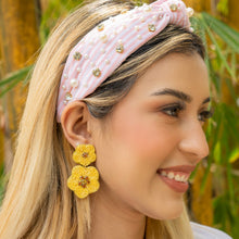 Load image into Gallery viewer, floral Beaded Earrings, beaded YELLOW Earrings, Yellow floral Earrings, yellow love Beaded Earrings, Yellow flower earrings, floral lover bead earrings, daisy beaded earrings, yellow floral earrings, Beaded earrings, yellow Love bead earrings, yellow seed bead earrings, floral accessories, spring summer accessories, spring summer earrings, gifts for mom, best friend gifts, birthday gifts, flower earrings, flower beaded earrings, floral earrings accessory, yellow earrings, small beaded earrings