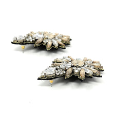 Load image into Gallery viewer, custom beaded Earrings, Unique jeweled Earrings, beige Beaded Earrings, boho earrings, gold jeweled earrings, handmade earrings, custom earrings, party accessories, fancy accessories, beige embellished earrings, custom earrings, best friend gifts, birthday gifts, bohemian earrings, luxurious handmade accessories, night jewelry, Fancy earrings, boho earrings, beaded earrings, Fancy jeweled earrings, statement earrings, best selling items, statement earrings, handmade gifts, custom gifts