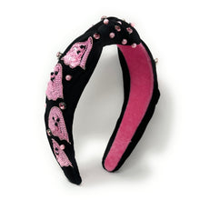 Load image into Gallery viewer, Halloween Headband, Custom Headbands, Hand Bead Headbands for Halloween, pink Halloween Headband, Halloween Headbands, Halloween Knotted Headband, ghosts Knotted Headband, Halloween Hair Accessories, Spooky headband, Custom headbands, Halloween gifts, halloween knot Headband, Halloween hair accessories, pink black Halloween headband, Statement headband, Halloween gifts, spooky Halloween headband, custom Headband, handmade gifts