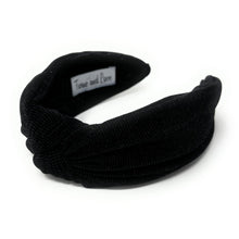 Load image into Gallery viewer, Fall Autumn Headband, Fall Knotted Headband, black shimmer Knot Headband, Fall Hair Accessories, black corduroy Headband, Best Seller, headbands for women, best selling items, knotted headband, hairbands for women, Fall Winter gifts, Solid color knot Headband, Solid color hair accessories, black color knot headband, corduroy knotted headband, Fall Autumn headband, Birthday gifts, custom knot headband, Fall Autumn  accessories, black headband, black corduroy fabric headband, autumn knot headband