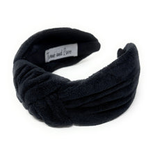 Load image into Gallery viewer, black knot Headband, black Knotted Headband, black velvet Knot Headband, black Hair Accessories, 2025 hair accessories, Best Seller, headbands for women, best selling items, wide knotted headband, hairbands for women, birthday gifts, Solid color knot Headband, Solid color hair accessories, wide knot headband, Velour knotted headband, Statement headband, Birthday gifts, Brown wide knot headband, Fall Autumn  accessories black velour headband, Velvet knot headband, wide know headband