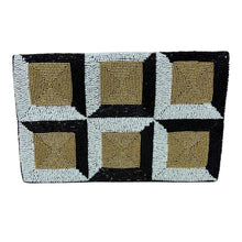Load image into Gallery viewer, black white beaded clutch purse, white black bead purse, beaded bag, boho handbag, beaded bag, black white seed bead clutch, birthday gift for her, clutch bag, seed bead purse, engagement gift, party clutches, black white purse, gifts to bride, wedding gift, evening bags, elegant beaded clutch purse, birthday gift for her, summer clutch, unique clutch purse, beaded bag, Autumn bag, black boho purse, square beaded clutch purse, unique bags, best selling items, handmade gifts, handmade bag purse, evening purs