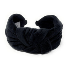 Load image into Gallery viewer, black knot Headband, black Knotted Headband, black velvet Knot Headband, black Hair Accessories, 2025 hair accessories, Best Seller, headbands for women, best selling items, wide knotted headband, hairbands for women, birthday gifts, Solid color knot Headband, Solid color hair accessories, wide knot headband, Velour knotted headband, Statement headband, Birthday gifts, Brown wide knot headband, Fall Autumn  accessories black velour headband, Velvet knot headband, wide know headband