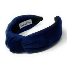 Load image into Gallery viewer, Fall Winter Headband, blue velvet Headband, blue Knot Headband, Fall Hair Accessories, blue velour Headband, Best Seller, headbands for women, best selling items, knotted headband, hairbands for women, Fall Winter gifts, Solid color knot Headband, Solid color hair accessories, Hanukkah headband, Velour knotted headband, Statement headband, Birthday gifts, embellished knot headband, Fall Autumn  accessories, Chanukkah headband, Hanukkah velour headband, Velvet knot headband, velvet knotted headband