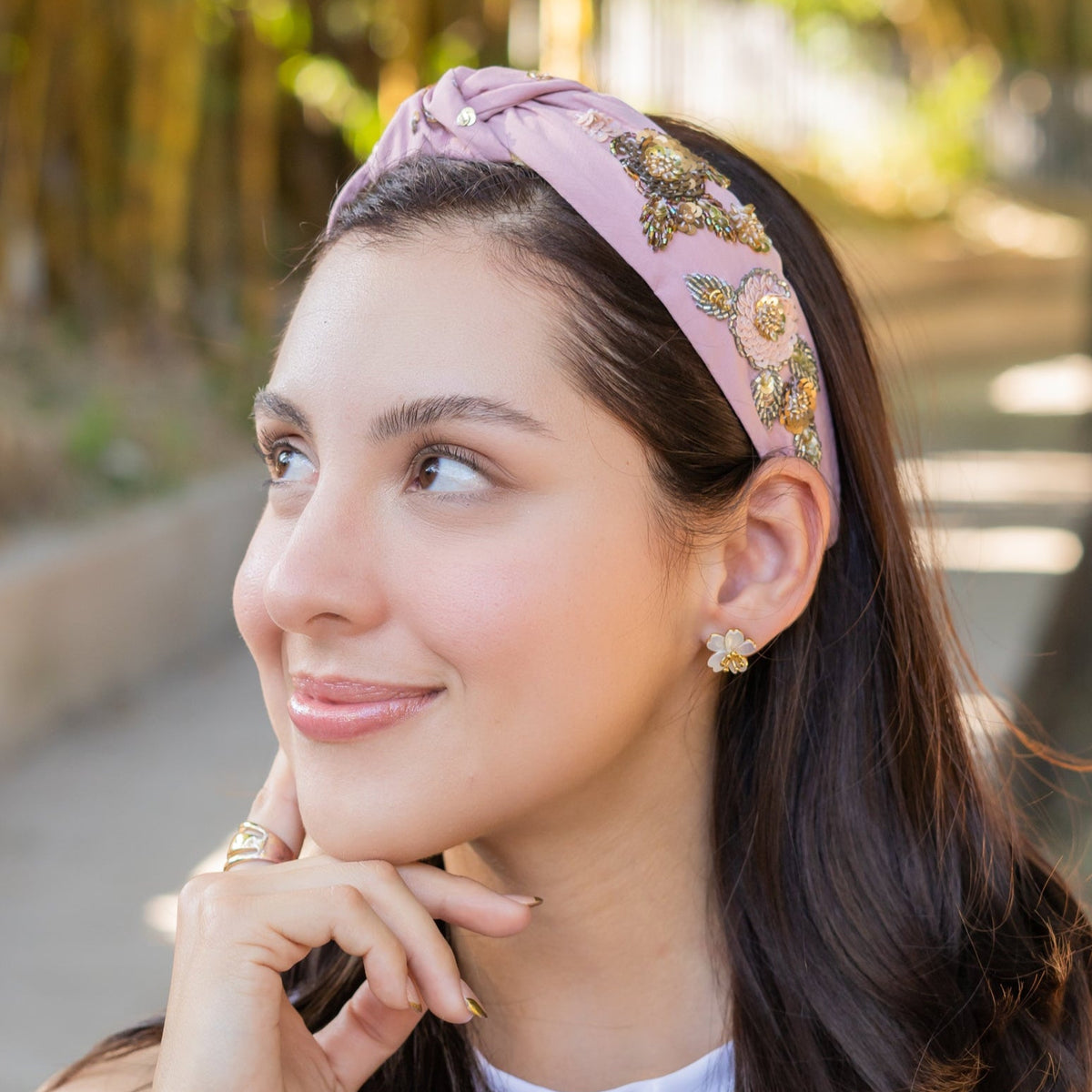Statement Embroidered Top Knot Headband with Hearts & Beads, NWT Beautiful_floral_hand_beaded_k  main image 4