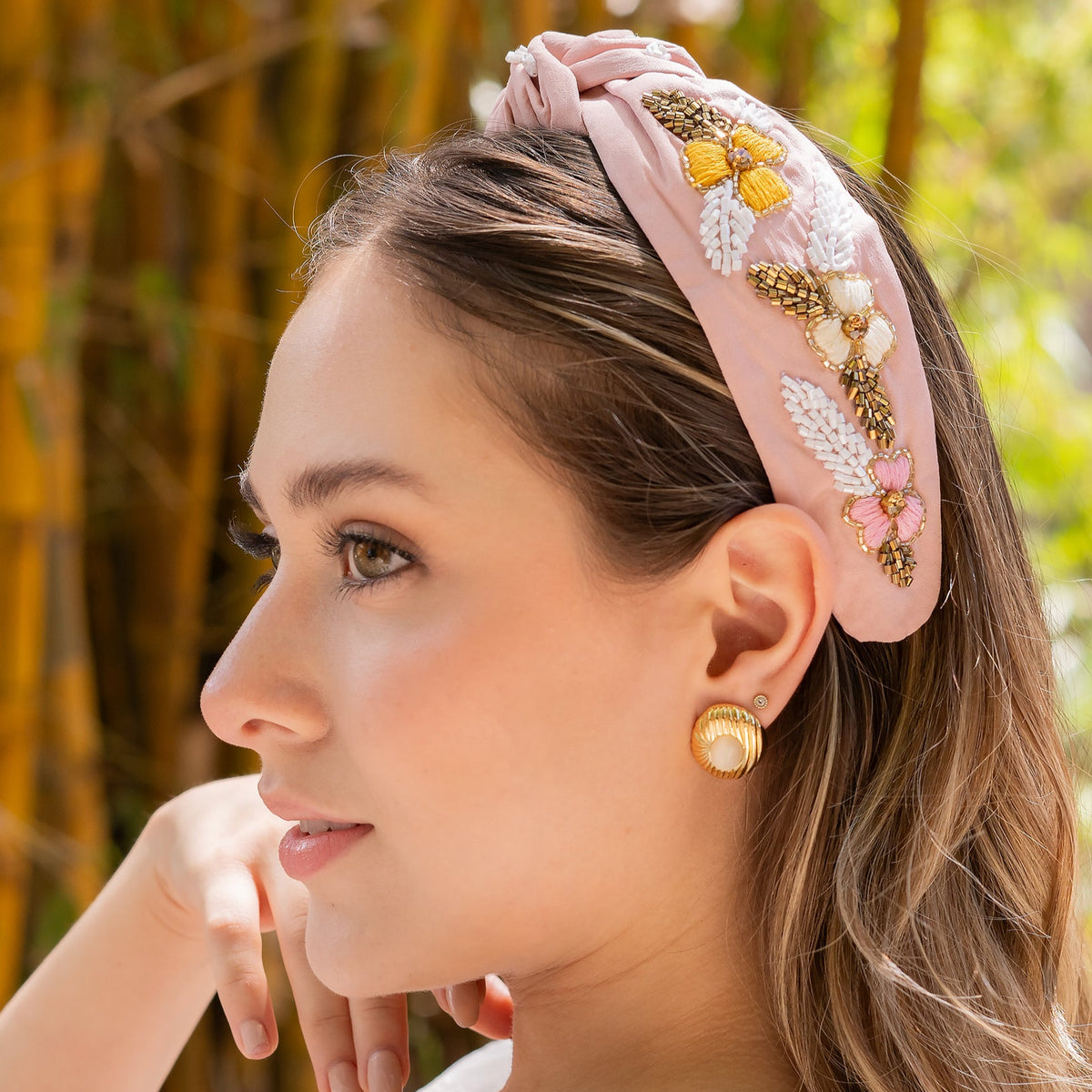 Twine and Love | Blush Beaded Knot Headband | Handcrafted 