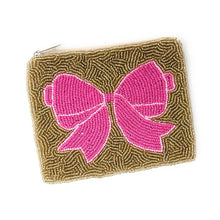 Load image into Gallery viewer, pink bow beaded Coin Purse Pouch, Beaded Coin Purse, bow Purse, bow Beaded Purse, Summer Coin Purse, Best Friend Gift, Boho bags, Wallets for her, boho gifts, boho pouch, boho accessories, best friend gifts, tween girl gifts, pink beaded coin pouch, miscellaneous gifts, best seller, best selling items, bachelorette gifts, birthday gifts, preppy beaded wallet, party favors, bachelorette bag, money pouch, wallets for girls, bohemian wallet, batch gifts, mother’s day gift, pink bow, handmade gifts