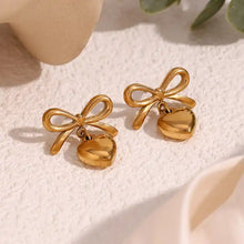 Load image into Gallery viewer, bow heart stud Earrings, 18k gold stud Earrings, minimalist style Earrings, heart bow stud 18k gold earrings, custom earrings, earrings party accessories, fancy accessories, 18k gold plated earrings, custom earrings, best friend gifts, birthday gifts, bow earrings, luxurious handmade accessories, embellished night jewelry, heart earrings, bridal gold plated earrings, beaded jeweled earrings, best selling items, handmade gifts, custom gifts, valentines day gifts, gifts for her, minimalist jewelry
