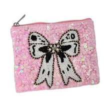 Load image into Gallery viewer, pink bow beaded Coin Purse Pouch, Beaded Coin Purse, white black bow Purse, bow Beaded Purse, Summer Coin Purse, Best Friend Gift, Boho bags, Wallets for her, boho gifts, boho pouch, boho accessories, best friend gifts, tween girl gifts, pink beaded coin pouch, miscellaneous gifts, best seller, best selling items, bachelorette gifts, birthday gifts, preppy beaded wallet, party favors, bachelorette bag, money pouch, wallets for girls, bohemian wallet, batch gifts, mother’s day gift, sequin bow, handmade gift