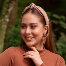 Load image into Gallery viewer, headbands for women, Tweed headband, handmade headbands, top knotted headband, knotted headband, hair band for women, winter knot headband, tweed headband, Winter headbands for women, luxury headband, tweed knot headband for women, knotted jeweled headband, Vegan headband, Vegan knot headband, luxury knot headband, plaid tweed headband, tweed knotted headband, Winter Hair accessories, pink tweed, black tweed, winter headbands, plain knot headband, tweed plaid headband, tweed accessories