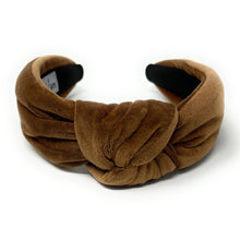 Load image into Gallery viewer, Fall Autumn Headband, Summer Knotted Headband, brown Knot Headband, Fall Hair Accessories, velvet brown Headband, Best Seller, headbands for women, best selling items, knotted headband, hairbands for women, Fall Winter gifts, Solid color knot Headband, Solid color hair accessories, Brown knot headband, Velour knotted headband, Statement headband, Birthday gifts, embellished knot headband, Fall Autumn  accessories, Brown headband, Brown velour headband