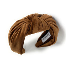 Load image into Gallery viewer, brown knot Headband, brown Knotted Headband, brown velvet Knot Headband, Spring 2025 Hair Accessories, 2025 hair accessories, Best Seller, headbands for women, best selling items, wide knotted headband, hairbands for women, birthday gifts, Solid color knot Headband, Solid color hair accessories, wide knot headband, Velour knotted headband, Statement headband, Birthday gifts, Brown wide knot headband, Fall Autumn  accessories brown velour headband, Velvet knot headband, wide know headband