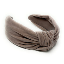 Load image into Gallery viewer, Fall Autumn Headband, Fall Knotted Headband, grayish brown shimmer Knot Headband, Fall Hair Accessories, gray corduroy Headband, Best Seller, headbands for women, best selling items, knotted headband, hairbands for women, Fall Winter gifts, Solid color knot Headband, Solid color hair accessories, Grey color knot headband, corduroy knotted headband, Fall Autumn headband, Birthday gifts, custom knot headband, Winter Autumn accessories, brown headband, coffee corduroy fabric headband, autumn knot headband