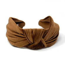 Load image into Gallery viewer, brown knot Headband, brown Knotted Headband, brown velvet Knot Headband, Spring 2025 Hair Accessories, 2025 hair accessories, Best Seller, headbands for women, best selling items, wide knotted headband, hairbands for women, birthday gifts, Solid color knot Headband, Solid color hair accessories, wide knot headband, Velour knotted headband, Statement headband, Birthday gifts, Brown wide knot headband, Fall Autumn  accessories brown velour headband, Velvet knot headband, wide know headband