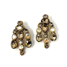 Load image into Gallery viewer, Elegant earrings featuring clusters of brown and champagne-colored gemstones, arranged in a cascading design, conveying a luxurious and sophisticated tone.