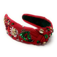 Load image into Gallery viewer, Christmas Jeweled Headband, Holiday Headband, Red Knotted Headband, Christmas Hair Accessories, Red Headband, Best Seller, Elf headband, best selling items, knotted headband, Christmas gifts, Christmas knot Headband, Red hair accessories, Christmas headband, Red holiday headband, Statement headband, embellished knot headband, jeweled knot headband, Red Jeweled headband, red Embellished headband, Christmas Elf embellished headband, Custom headband, Unique headbands, handmade headbands