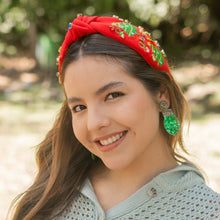 Load image into Gallery viewer, Christmas Jeweled Headband, Christmas Knotted Headband, red Knotted Headband, Christmas Hair Accessories, Red Headband, Best Seller, headbands for women, best selling items, knotted headband, hairbands for women, Christmas gifts, Christmas knot Headband, Red hair accessories, Christmas headband, holiday headband, Statement headband, Red Headband gifts, embellished knot headband, jeweled knot headband, Red Embellished headband, Christmas embellished headband, Christmas lights, Holiday lights headband