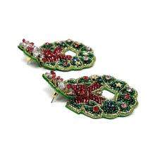 Load image into Gallery viewer, Christmas Beaded Earrings, Christmas wreath Earrings, Holiday Earrings, Christmas wreath Beaded Earrings, Christmas earrings, Merry Christmas earrings, Holiday red earrings, green Christmas  beaded earrings, Wreath Christmas accessories, Christmas earrings, holiday earrings, wreath earrings, holiday gifts, holiday accessories, green red holiday beaded accessories, Holiday accessories, Holiday Christmas earrings, Christmas gifts, best Selling items, Christmas earrings, Custom earrings