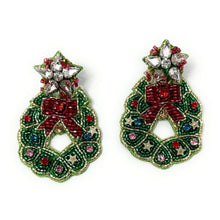 Load image into Gallery viewer, Christmas Beaded Earrings, Christmas wreath Earrings, Holiday Earrings, Christmas wreath Beaded Earrings, Christmas earrings, Merry Christmas earrings, Holiday red earrings, green Christmas  beaded earrings, Wreath Christmas accessories, Christmas earrings, holiday earrings, wreath earrings, holiday gifts, holiday accessories, green red holiday beaded accessories, Holiday accessories, Holiday Christmas earrings, Christmas gifts, best Selling items, Christmas earrings, Custom earrings