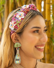 Load image into Gallery viewer, cinco de mayo Knot headband, cinco de mayo headband, mexican knotted headband, cinco de mayo accessories, fiesta knot headband, cambaya fabric headband, floral knotted headband, multicolor headband,  multicolor hair band, embellished headbands, Mexico headband, knotted headband, Cinco de Mayo knotted headband, Mexican hair accessories, light pink accessories, Summer headband, colorful headband, Mexican fabric accessories, custom headband, handmade headbands, bachelorette gifts, best selling items