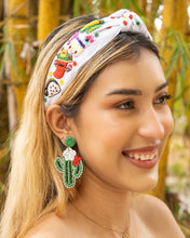 Load image into Gallery viewer, headband for women, succulent beaded Knot headband, bead headbands for women, birthday headbands, top knot headband, beaded top knot headband, Cinco de Mayo knot headband, Cinco de Mayo hair band, Cactus knotted headband, Cactus headband, statement headbands, Cinco de Mayo top knotted headband, knotted headband, party headbands, Cactus knot headband, Cinco de Mayo headbands, star embellished headband, gemstone knot headband, luxury headband, Cinco de Mayo accessories, Cinco de Mayo jeweled knot headband,