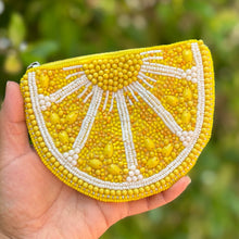 Load image into Gallery viewer, fruity beaded Coin Purse Pouch, Beaded Coin Purse, lemon Purse, lemon Beaded Purse, Summer Coin Purse, Best Friend Gift, Boho bags, Wallets for her, boho gifts, boho pouch, boho accessories, best friend gifts, tween girl gifts, citrus beaded coin pouch, miscellaneous gifts, best seller, best selling items, bachelorette gifts, birthday gifts, preppy beaded wallet, party favors, bachelorette bag, money pouch, wallets for girls, bohemian wallet, batch gifts, mother’s day gift, fruit purse, fruity bag, handmade