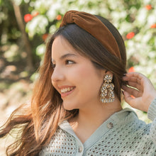 Load image into Gallery viewer, Fall Autumn Headband, Fall Knotted Headband, copper shimmer Knot Headband, Fall Hair Accessories, copper corduroy Headband, Best Seller, headbands for women, best selling items, knotted headband, hairbands for women, Fall Winter gifts, Solid color knot Headband, Solid color hair accessories, copper color knot headband, corduroy knotted headband, Fall Autumn headband, Birthday gifts, custom knot headband, Winter Autumn accessories, brown headband, coffee corduroy fabric headband, autumn knot headband