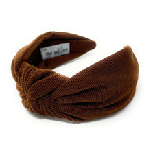 Load image into Gallery viewer, Fall Autumn Headband, Fall Knotted Headband, copper shimmer Knot Headband, Fall Hair Accessories, copper corduroy Headband, Best Seller, headbands for women, best selling items, knotted headband, hairbands for women, Fall Winter gifts, Solid color knot Headband, Solid color hair accessories, copper color knot headband, corduroy knotted headband, Fall Autumn headband, Birthday gifts, custom knot headband, Winter Autumn accessories, brown headband, coffee corduroy fabric headband, autumn knot headband