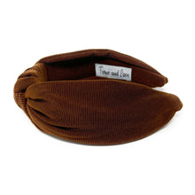 Load image into Gallery viewer, Fall Autumn Headband, Fall Knotted Headband, copper shimmer Knot Headband, Fall Hair Accessories, copper corduroy Headband, Best Seller, headbands for women, best selling items, knotted headband, hairbands for women, Fall Winter gifts, Solid color knot Headband, Solid color hair accessories, copper color knot headband, corduroy knotted headband, Fall Autumn headband, Birthday gifts, custom knot headband, Winter Autumn accessories, brown headband, coffee corduroy fabric headband, autumn knot headband