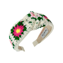 Load image into Gallery viewer, headbands for women, crochet knot headband, handmade headbands, floral top knotted headband, floral knotted headband, hair band for women, embellished headband, floral headband, floral headband for women, summer headband, crochet headband for women, knotted jeweled headband, wide floral headband, summer knot headband, floral crochet red floral headband, knotted headbands, crochet headband, floral hair accessories, game day headband, summer headbands, multicolor floral headband, best selling items