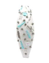 Load image into Gallery viewer, headband for women, orthodontist Knot headband, ortho knot headband, dentist knot headband, top knot headband, orthodontist gifts, dentist hair accessories, Gifts for her, best selling items, best gifts for her, baking hair band, endodontist knot headband, Dental specialist gifts, pediatric dentist gifs, jeweled headband, bejeweled handmade gifts, top knotted headband, bejeweled knotted headband, pediatric dentist knot headbands, embellished headband, must have baker gift, luxury headband, custom headband