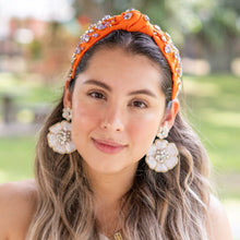 Load image into Gallery viewer, Summer Knot headband, multicolor knot headband, orange knotted headband, orange lavender accessories, multicolor top knot headband, neon orange headband, orange headband, orange color hair band, orange fabric headbands, summer knot headband, summer knotted headband, orange hair accessories, summer accessories, lavender orange accessories, custom headband, summer headband, handmade headbands, solid knotted headband, best selling items, jeweled headband, handmade gifts, Solid color headband