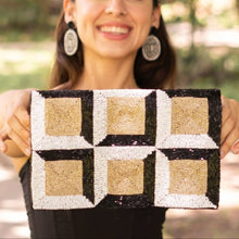 Load image into Gallery viewer, black white beaded clutch purse, white black bead purse, beaded bag, boho handbag, beaded bag, black white seed bead clutch, birthday gift for her, clutch bag, seed bead purse, engagement gift, party clutches, black white purse, gifts to bride, wedding gift, evening bags, elegant beaded clutch purse, birthday gift for her, summer clutch, unique clutch purse, beaded bag, Autumn bag, black boho purse, beaded clutch purse, unique bags, best selling items, handmade gifts, handmade bag purse, evening purse bag