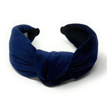 Load image into Gallery viewer, Fall Winter Headband, blue velvet Headband, blue Knot Headband, Fall Hair Accessories, blue velour Headband, Best Seller, headbands for women, best selling items, knotted headband, hairbands for women, Fall Winter gifts, Solid color knot Headband, Solid color hair accessories, Hanukkah headband, Velour knotted headband, Statement headband, Birthday gifts, embellished knot headband, Fall Autumn  accessories, Chanukkah headband, Hanukkah velour headband, Velvet knot headband, velvet knotted headband
