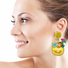 Load image into Gallery viewer, pineapple Beaded Earrings, beaded pineapple Earrings, fruit Earrings, pina colada love Beaded Earrings, fruity earrings, pineapple lover bead earrings, multicolor beaded earrings, tropical earrings, Beaded earrings, pina colada bead earrings, yellow seed bead earrings, fruit accessories, summer accessories, spring summer earrings, gifts for mom, best friend gifts, birthday gifts, fruit jewelry, fruit bead earrings, pineapple earrings accessory, multicolor earrings, summer beaded earrings