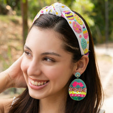 Load image into Gallery viewer, headbands for women, Easter knotted headband, headband style, top knot headband, Easter egg top knot headband, Easter headband, Easter hair band, bunny knot headband, top knotted headband, Bunny knotted headband, handmade headbands, top knotted headband, hand bead knotted headband, Easter bunny hair band for women, Hand bead St. Patrick’s headband, statement headbands, embellished headband, chic headband, Easter knot headband, Easter bunny headband, Easter hair accessories, Easter egg knot headband