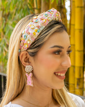 Load image into Gallery viewer, headbands for women, Easter knotted headband, headband style, top knot headband, Easter egg top knot headband, Easter headband, Easter hair band, bunny knot headband, top knotted headband, Bunny knotted headband, handmade headbands, top knotted headband, hand bead knotted headband, Easter bunny hair band for women, liberty knot headband, statement headbands, embellished headband, chic headband, Easter knot headband, Easter bunny headband, Easter hair accessories, Easter knot headband, liberty Knot headband