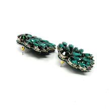 Load image into Gallery viewer, custom beaded Earrings, Unique jeweled Earrings, green Beaded Earrings, boho earrings, green jeweled earrings, handmade earrings, custom earrings, party accessories, fancy accessories, green embellished earrings, custom earrings, best friend gifts, birthday gifts, bohemian earrings, luxurious handmade accessories, night jewelry, Fancy earrings, boho earrings, beaded earrings, Fancy jeweled earrings, emerald color earrings, best selling items, statement earrings, handmade gifts, custom gifts
