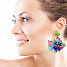 Load image into Gallery viewer, custom beaded Earrings, jeweled Earrings, fish Beaded Earrings, fish earrings, summer jeweled earrings, handmade earrings, custom earrings, resort accessories, fancy accessories, sea embellished earrings, custom earrings, best friend gifts, birthday gifts, bohemian earrings, luxurious handmade accessories, party earrings, Fancy earrings, boho earrings, beaded earrings, multicolor embellished earrings, Fancy jeweled earrings, statement earrings, best selling items, statement earrings, handmade gifts, custom