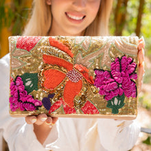 Load image into Gallery viewer, Floral beaded clutch purse, gold bead purse, beaded bag, tropical handbag, beaded bag, floral seed bead clutch, birthday gift for her, clutch bag, seed bead purse, engagement gift, party clutches, floral purse, gifts to bride, wedding gift, evening bags, Summer beaded clutch purse, birthday gift for her, summer clutch, gold clutch purse, beaded bag, summer bag, boho purse, blue beaded clutch purse, unique bags, best selling items, handmade gifts, handmade bag purse, floral sequin clutch purse, custom purse