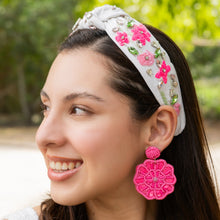 Load image into Gallery viewer, floral Beaded Earrings, beaded fuchsia Earrings, fuchsia floral Earrings, fuchsia love Beaded Earrings, fuchsia flower earrings, floral lover bead earrings, hot pink beaded earrings, pink floral earrings, Beaded earrings, fuchsia Love bead earrings, fuchsia seed bead earrings, floral accessories, summer accessories, spring summer earrings, gifts for mom, best friend gifts, birthday gifts, flower earrings, flower beaded earrings, floral earrings accessory, fuchsia earrings, summer beaded earrings