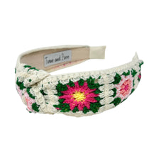 Load image into Gallery viewer, headbands for women, crochet knot headband, handmade headbands, floral top knotted headband, floral knotted headband, hair band for women, embellished headband, floral headband, floral headband for women, summer headband, crochet headband for women, knotted jeweled headband, wide floral headband, summer knot headband, floral crochet red floral headband, knotted headbands, crochet headband, floral hair accessories, game day headband, summer headbands, multicolor floral headband, best selling items